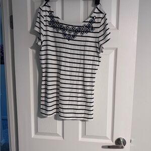White House Black Market Striped Black and White low back  Women's Top size L